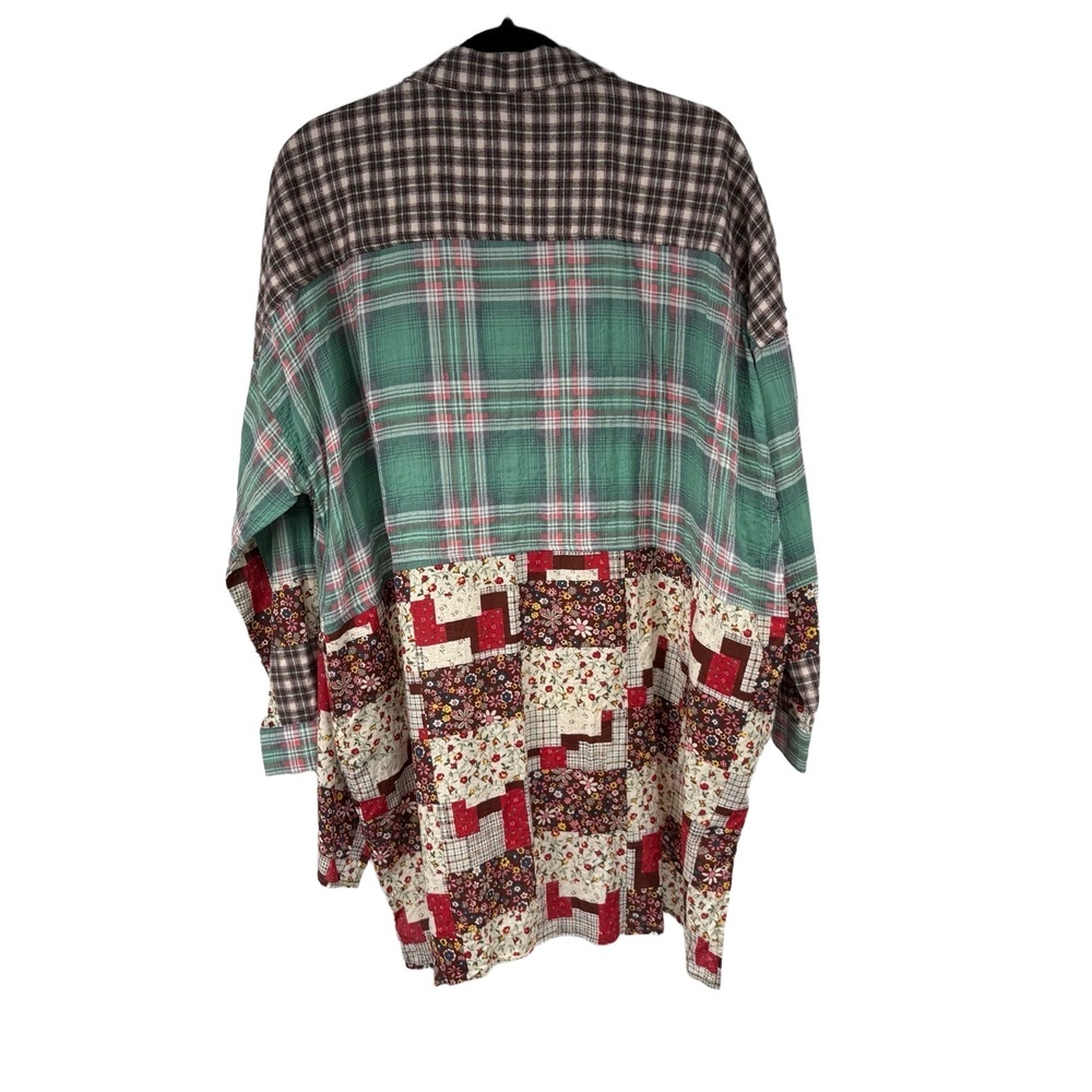 Easel Patchwork Oversized Floral Mixed Print Boho Button Up Top Womens Large - Picture 2 of 9